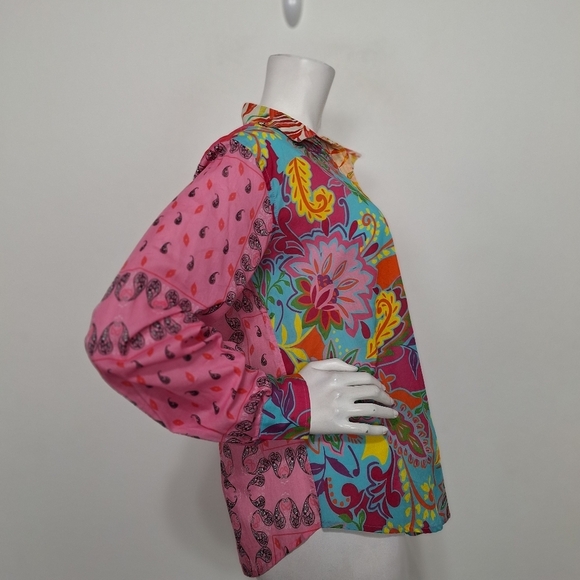 Sigrid Olsen Multicolor Boho Romantic Patchwork Inspired Floral Paisley Shirt S - Picture 11 of 14
